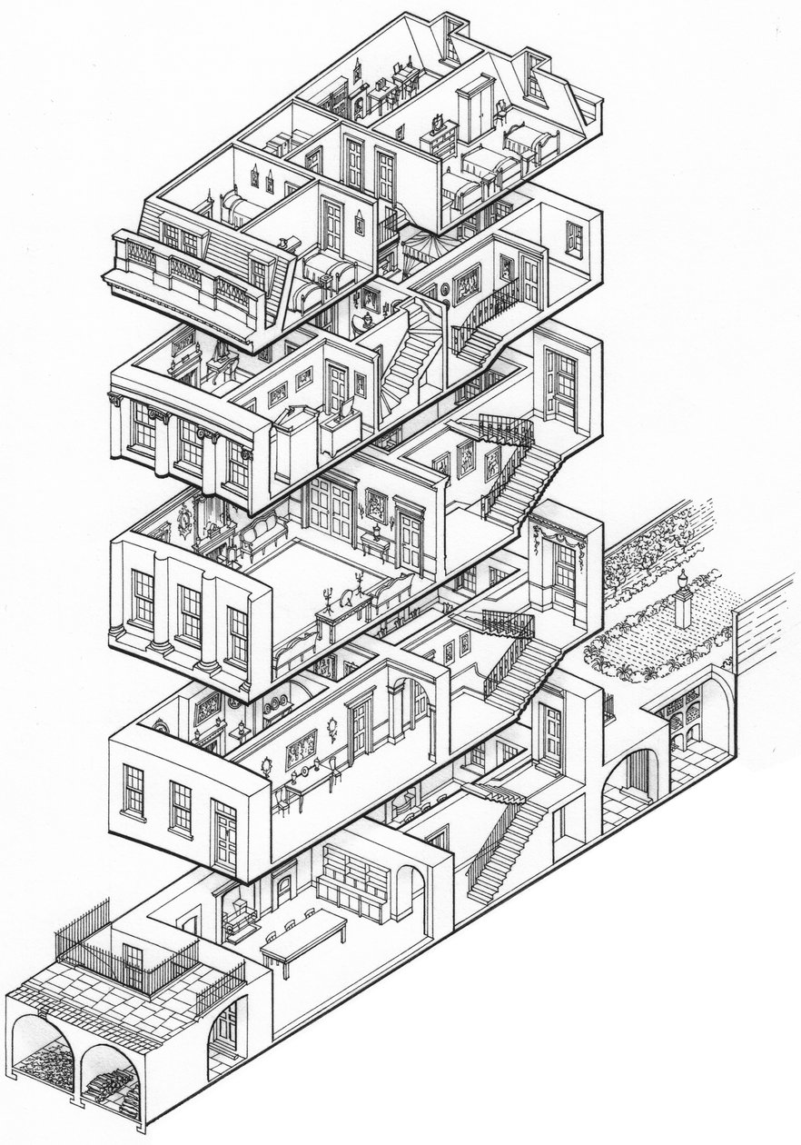 Georgian House Cutaway, ca 1760-1790 (tecknad 2003) (tusch) av Stephen Conlin