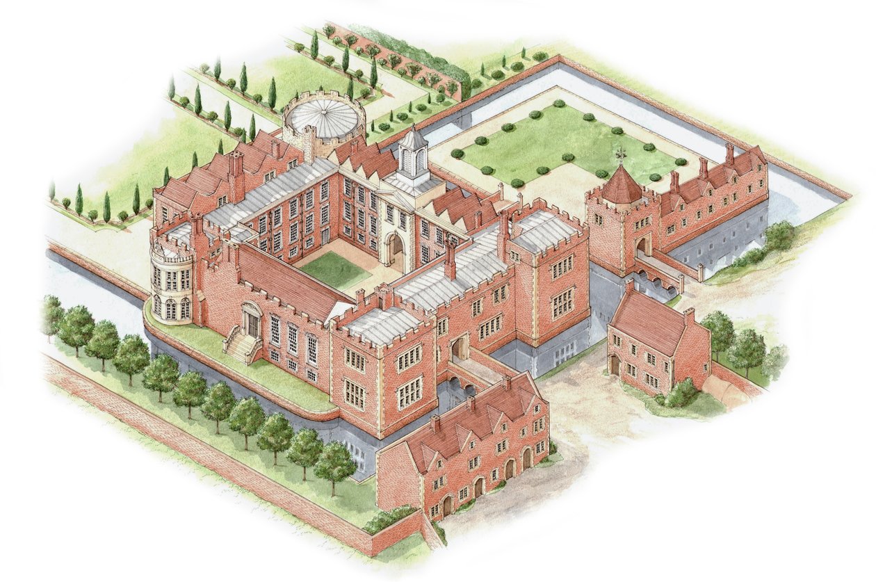 Kimbolton Castle, Cambridgeshire, ca 1670-1690 (tusch och akvarell) av Stephen Conlin