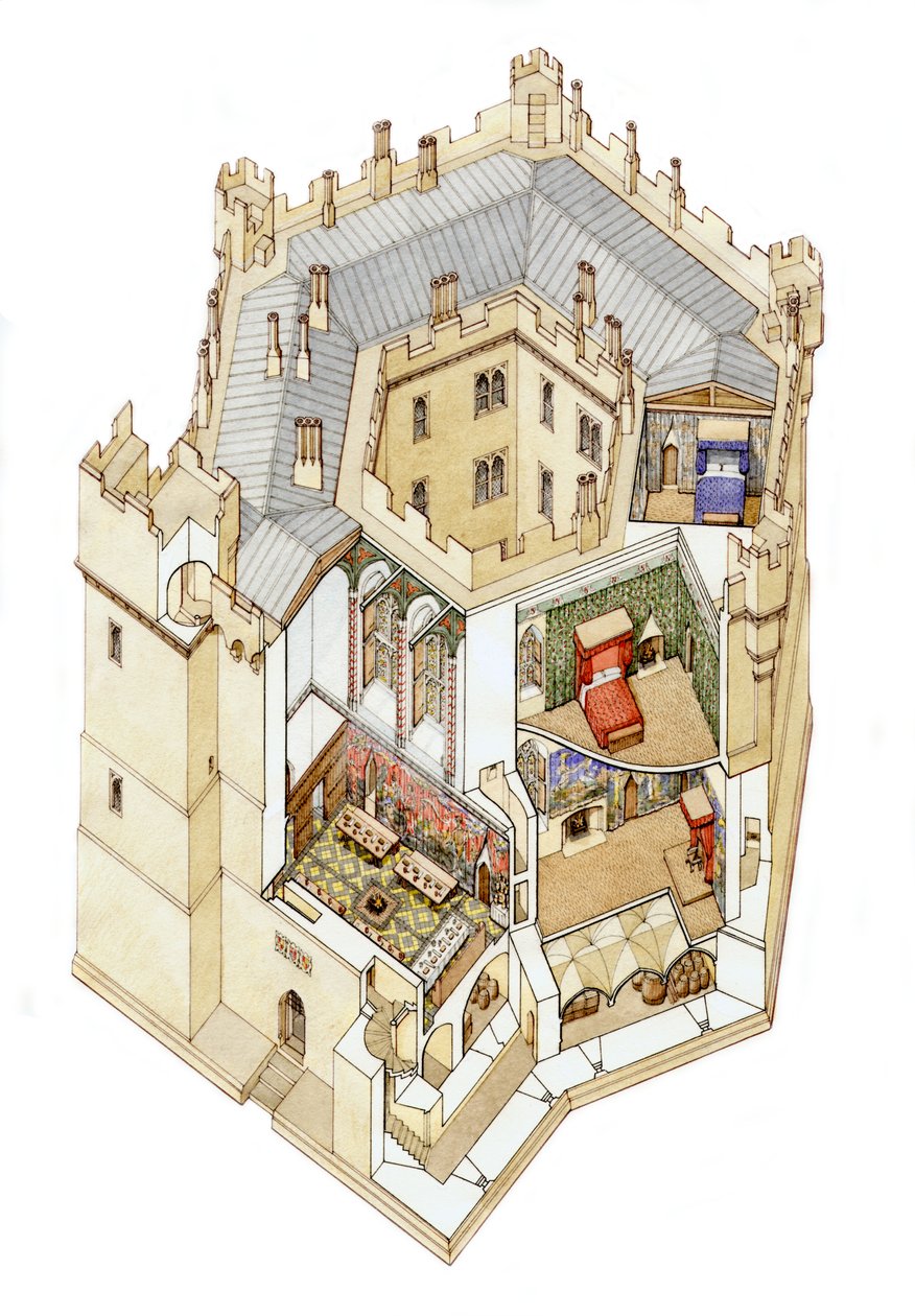 Old Wardour Castle, Salisbury, ca 1390 (bläck och akvarell på papper) av Stephen Conlin