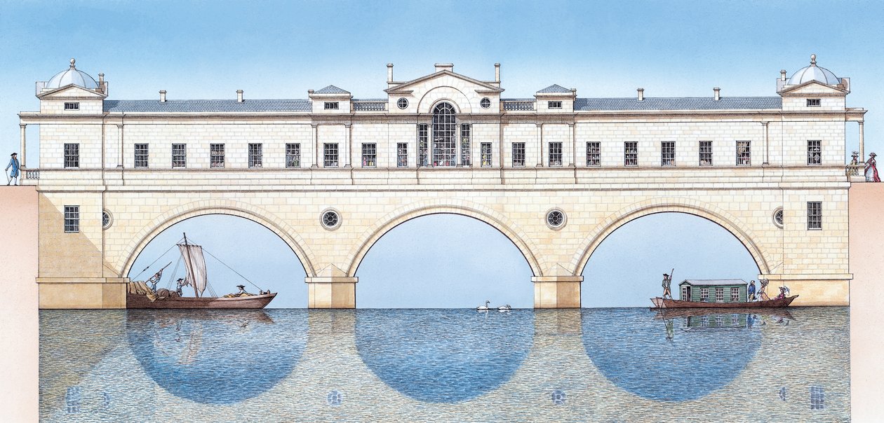 Pulteney Bridge, Bath, ca 1774-1810 (bläck och akvarell) av Stephen Conlin