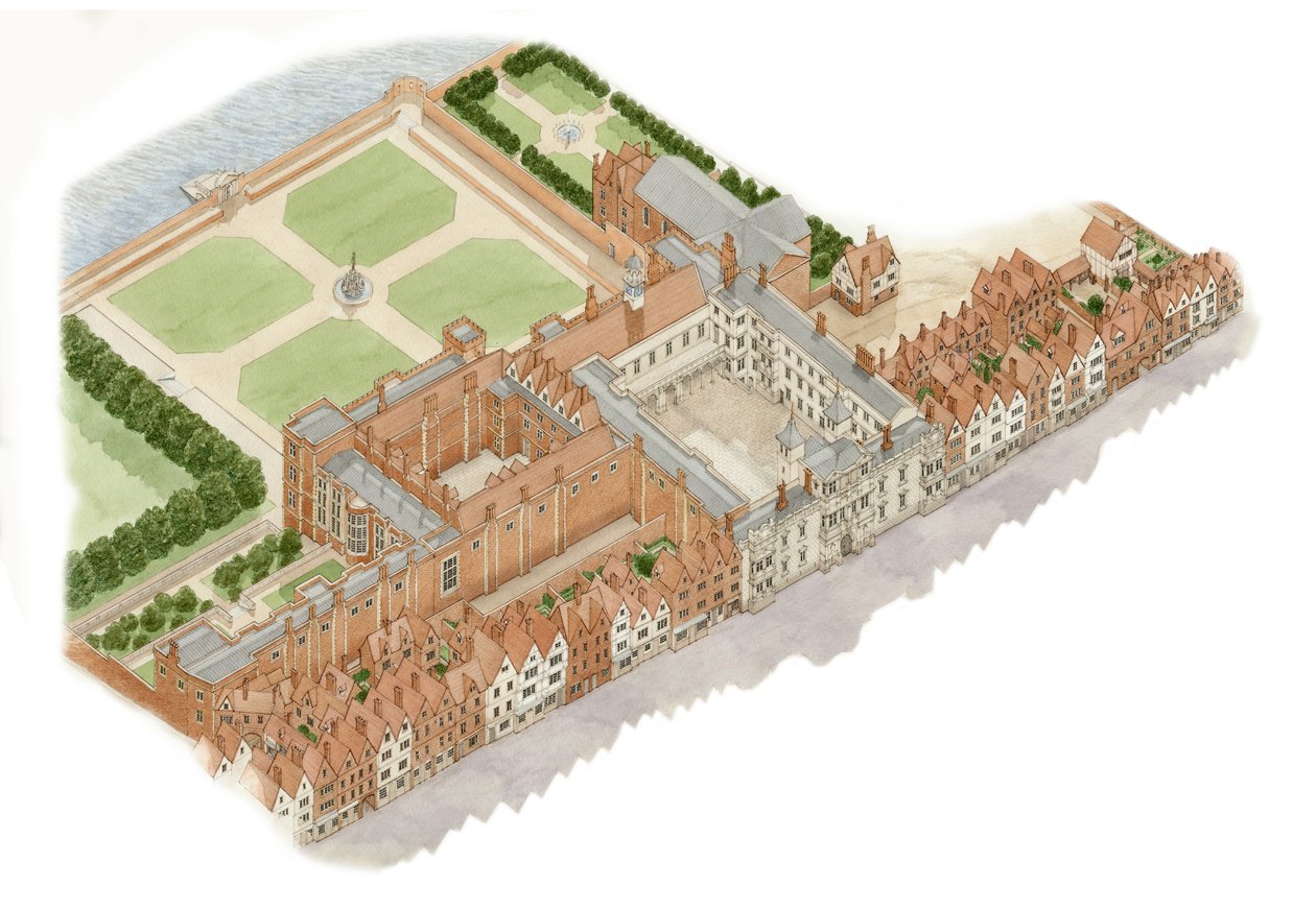 Somerset House, London, ca 1609-1630 (tusch och akvarell) av Stephen Conlin