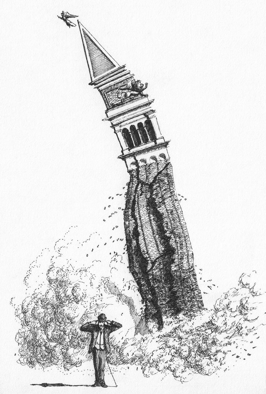 Kollapsen av kampanilen på Markusplatsen i Venedig 1902 av Stephen Conlin