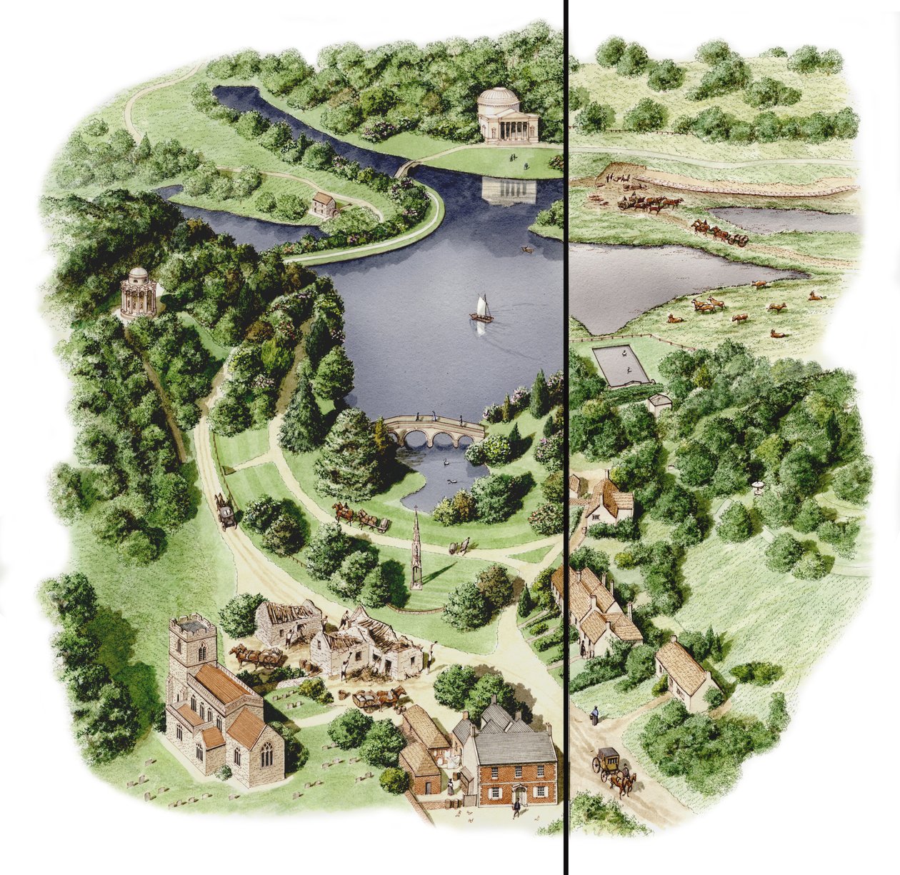 Utvecklingen av Stourhead, Wiltshire, ca 1755-1812 (tusch och akvarell) av Stephen Conlin