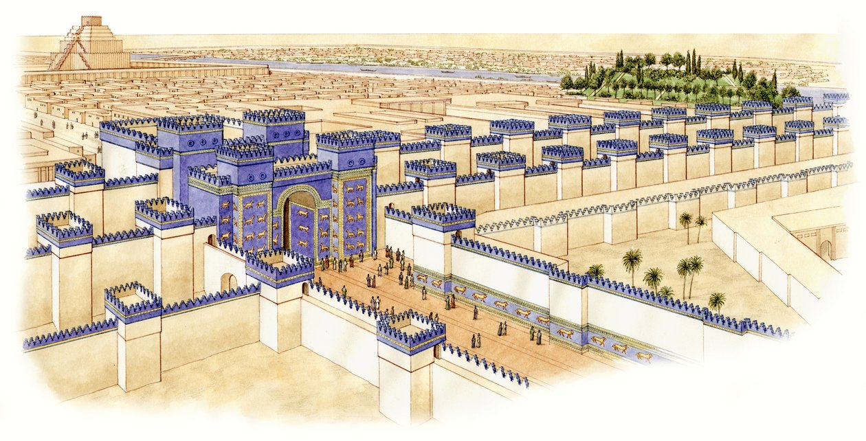 Ishtar-porten, Babylon, ca -560-10 (tusch och akvarell) av Stephen Conlin