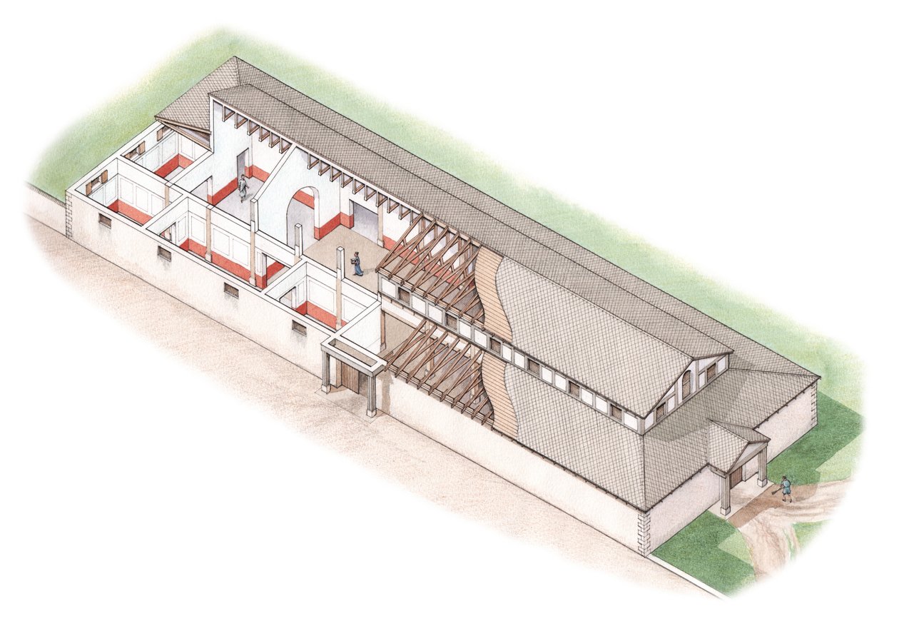 The North Range, Brading Roman Villa, Isle of Wight (ritad 2012), ca 200-250 (bläck och akvarell) av Stephen Conlin