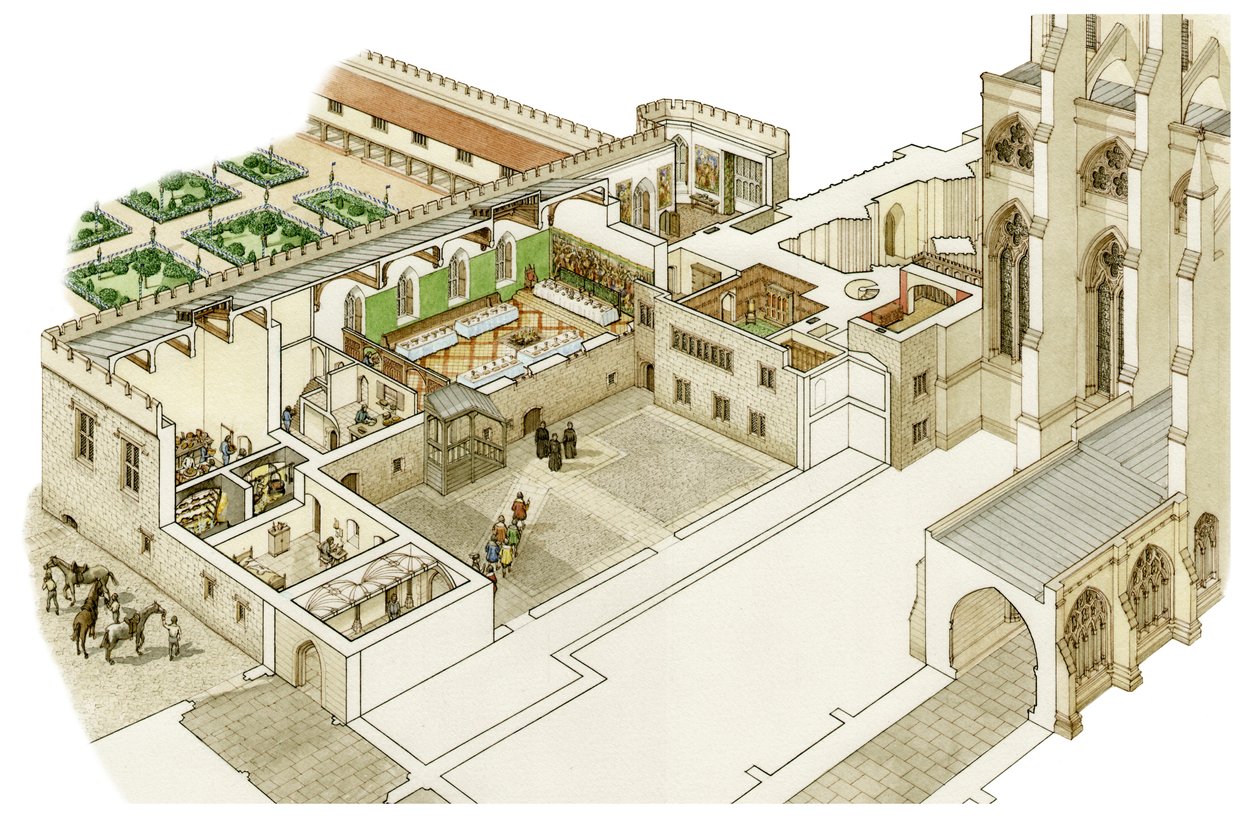 The Pre-Reformation Deanery of Westminster Abbey, ca 1520-1535 (bläck och akvarell) av Stephen Conlin
