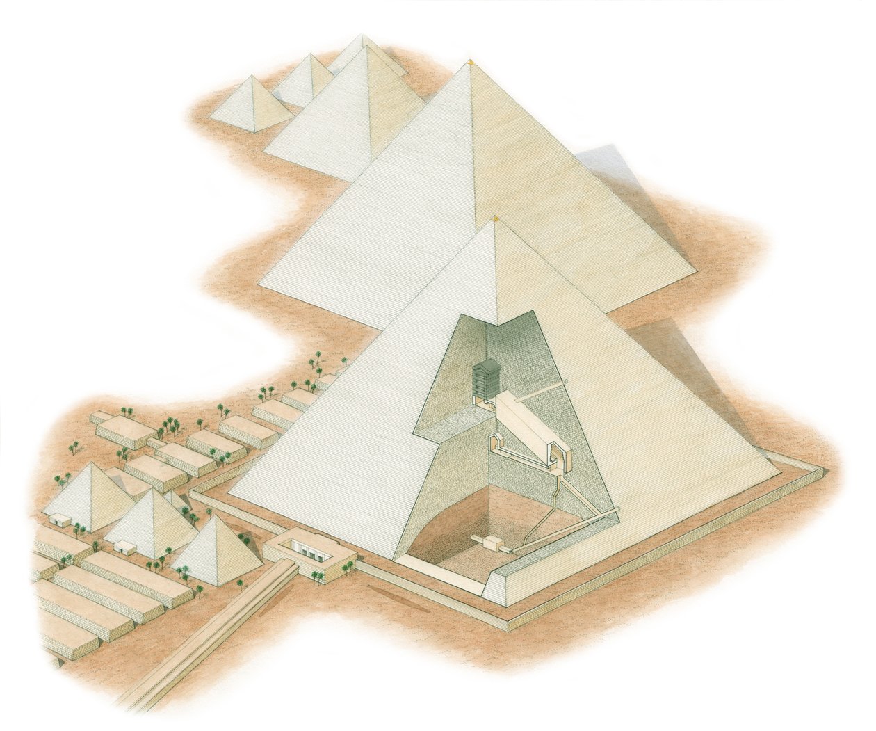 Pyramiderna i Giza, Egypten, ca 2560BC-2200BC (tusch, airbrush, akvarell) av Stephen Conlin