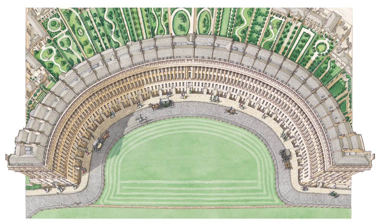 The Royal Crescent, Bath, ca 1780-1800 (bläck och akvarell) av Stephen Conlin