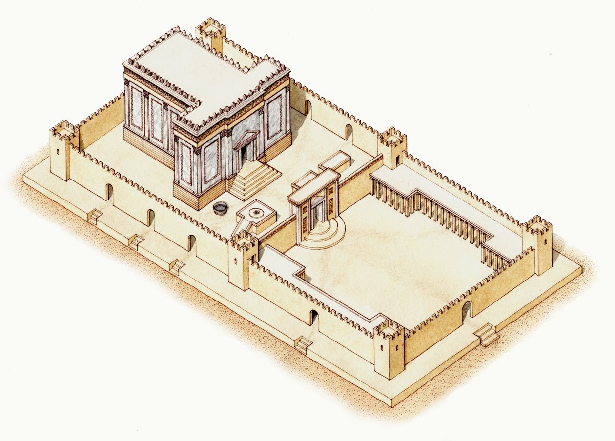 Det andra templet, Jerusalem, ca 19BC-70AD (bläck och akvarell) av Stephen Conlin
