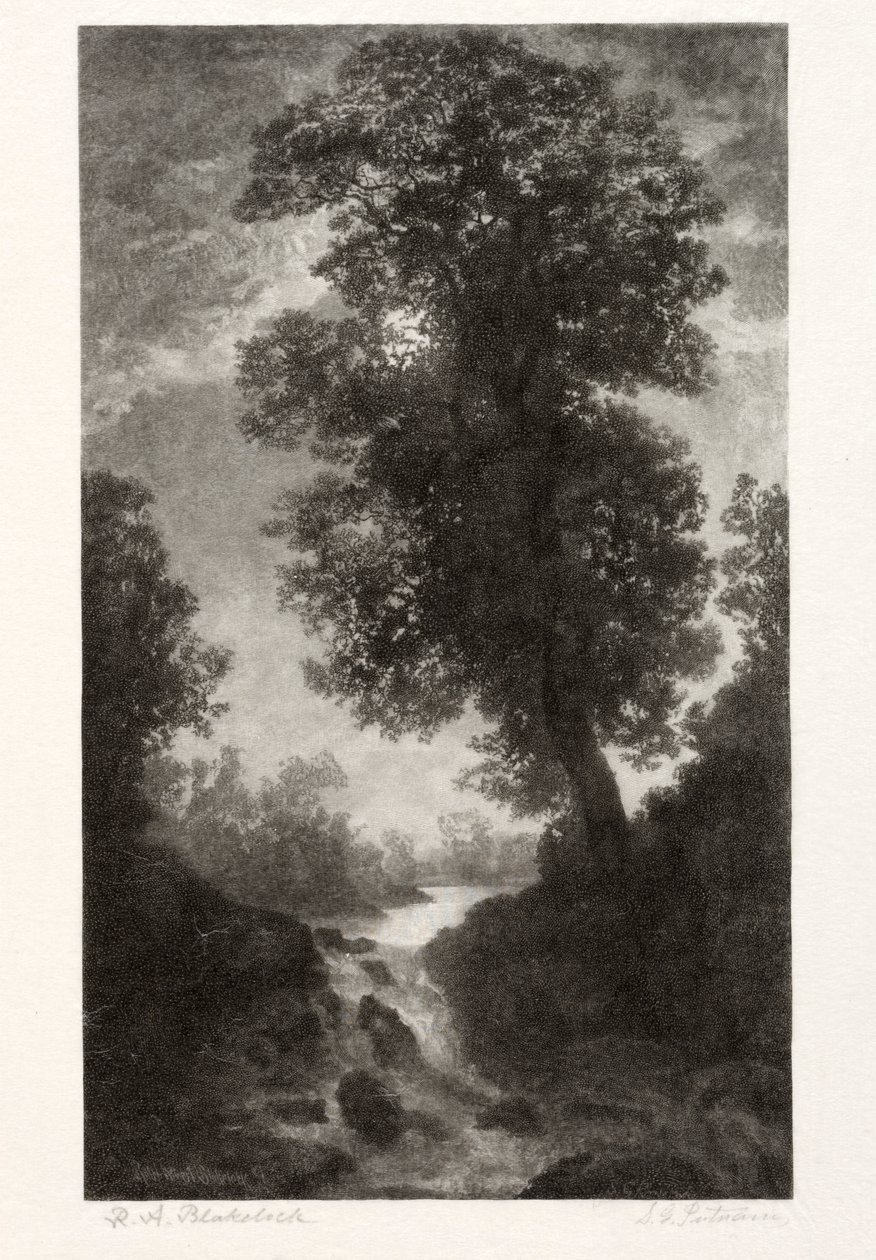 Ett vattenfall vid månsken, 1887. av Stephen Greeley Putnam
