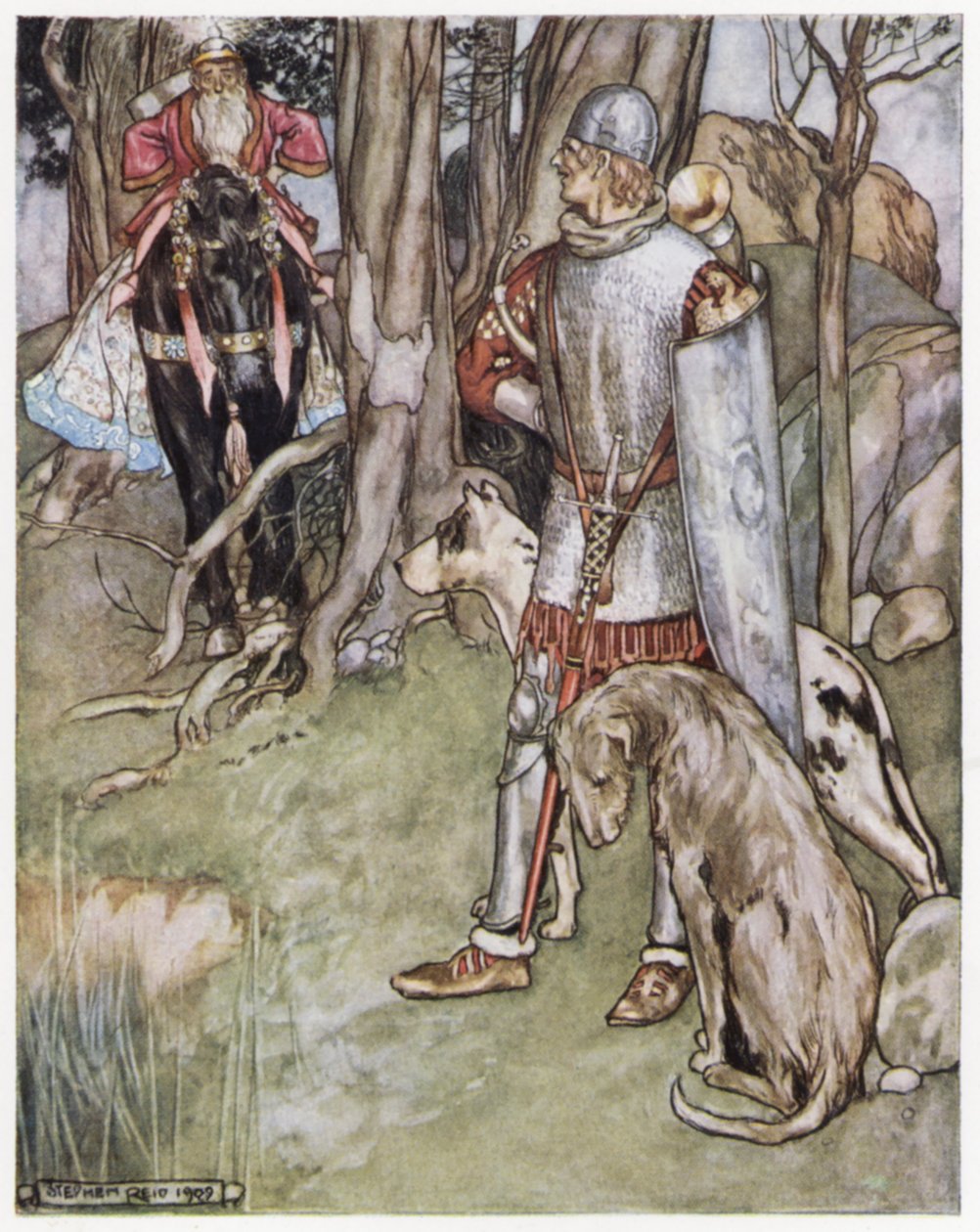 Illustration för Siegfried the Dragon-Slayer (färg litho) av Stephen Reid
