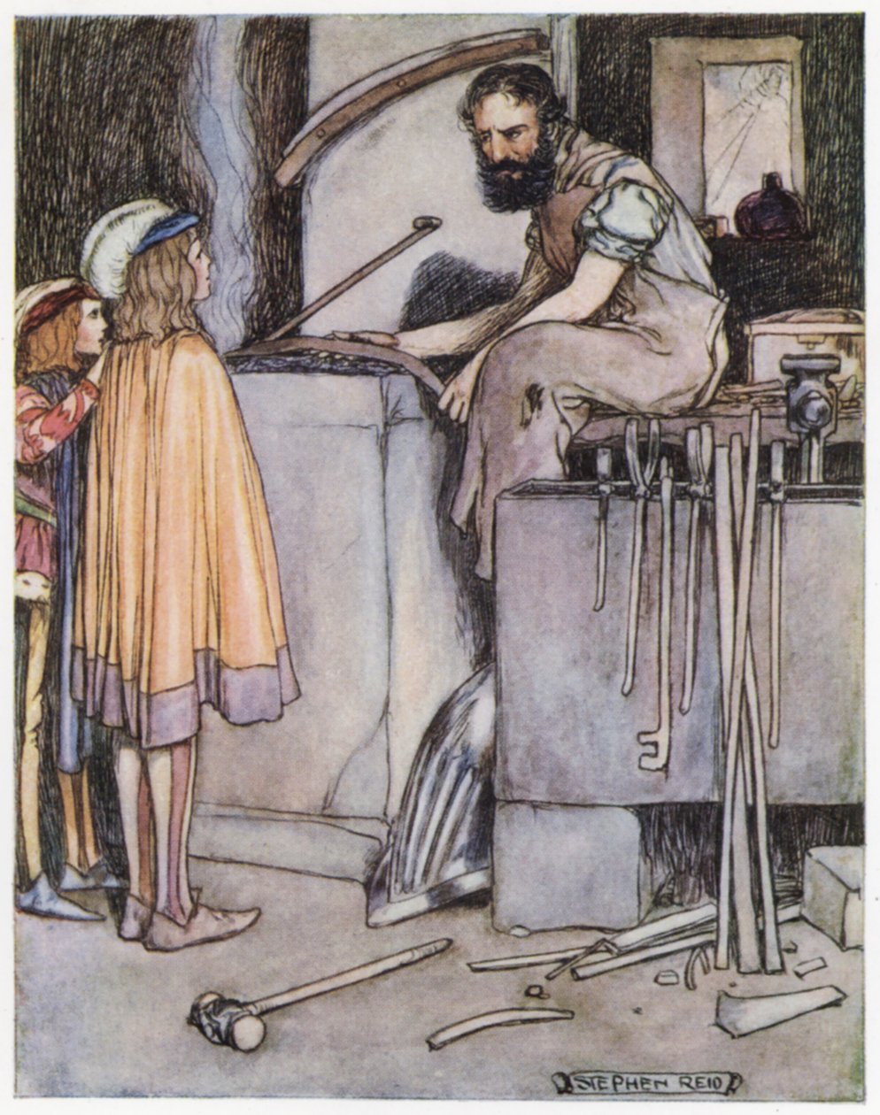 Illustration för Siegfried the Dragon-Slayer (färg litho) av Stephen Reid