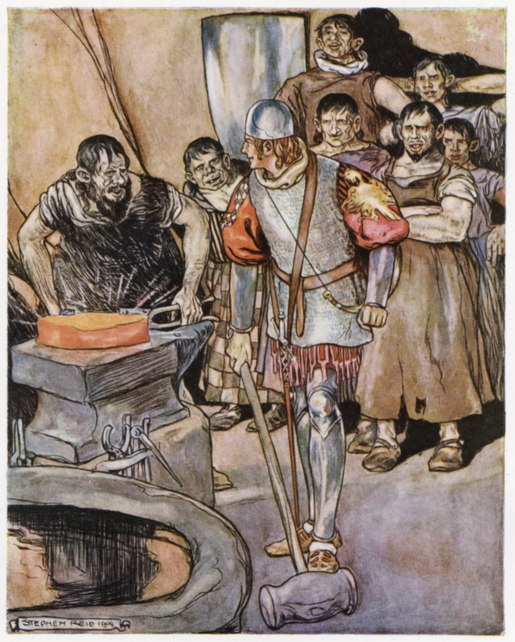 Illustration för Siegfried the Dragon-Slayer (färg litho) av Stephen Reid