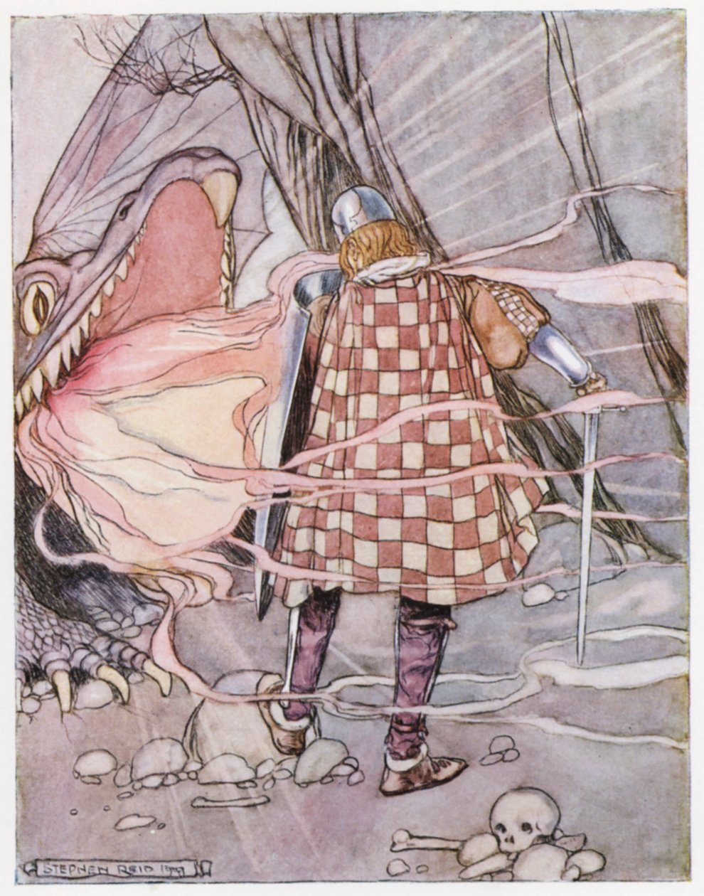 Illustration för Siegfried the Dragon-Slayer (färg litho) av Stephen Reid