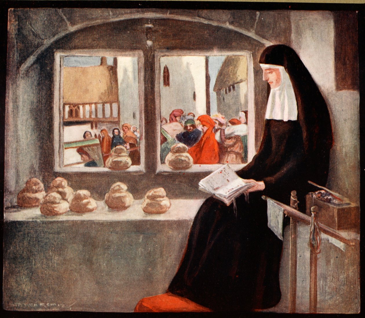 Lady Julian av Norwich, illustration från "den mäktiga armén" av Winifred M. Letts, pub. 1912 (lito i färg) av Stephen Reid
