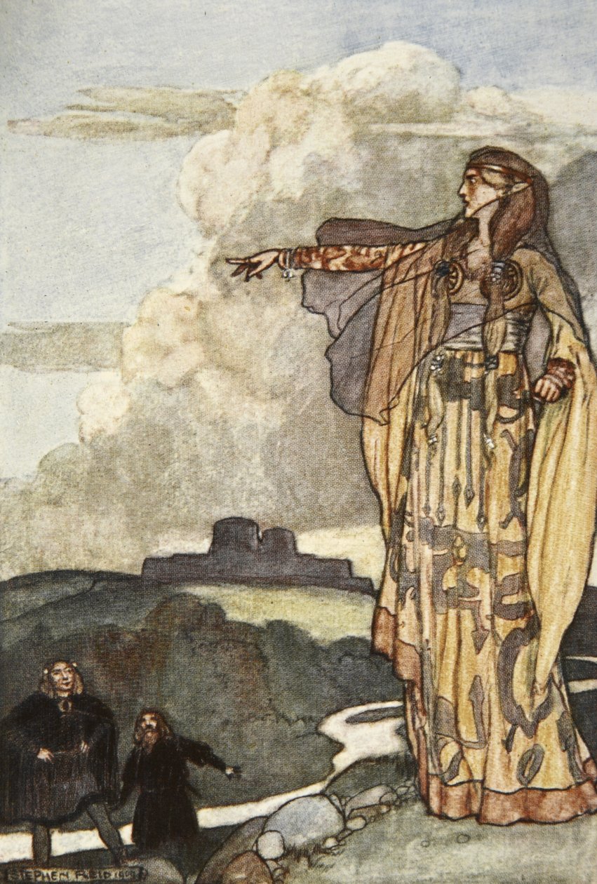 Macha förbannar männen från Ulster, illustration från "Cuchulain, The Hound of Ulster", av Eleanor Hull (1860-1935) av Stephen Reid