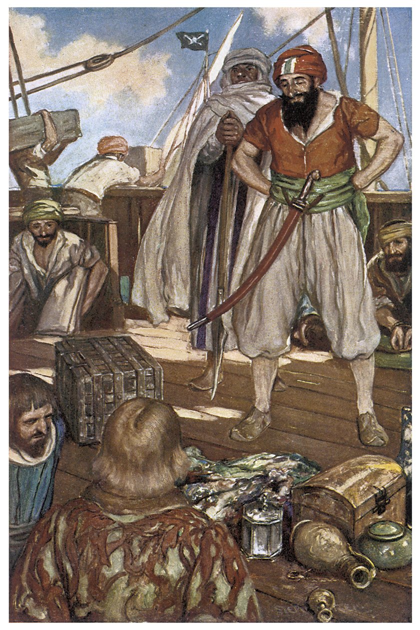 Representation av barbareska pirater i Medelhavet i Henry Gilberts "The Boy