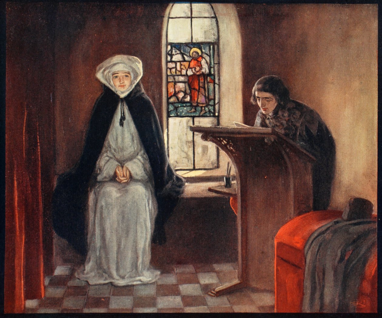 Saint Catherine of Sienna, illustration från "Helmet & Cowl: Stories of Monastic and Military Orders" W.M. Letts och M.F.S. Letts av Stephen Reid