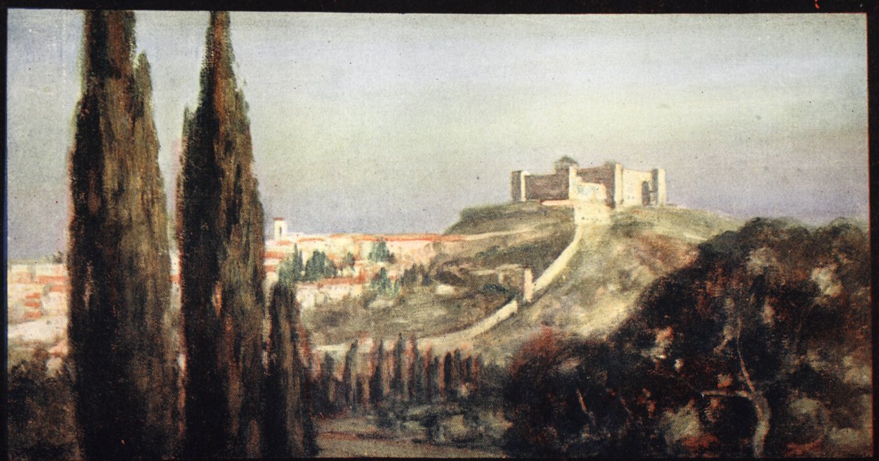 Spoletto, födelseplatsen för Saint Benedict, illustration från 