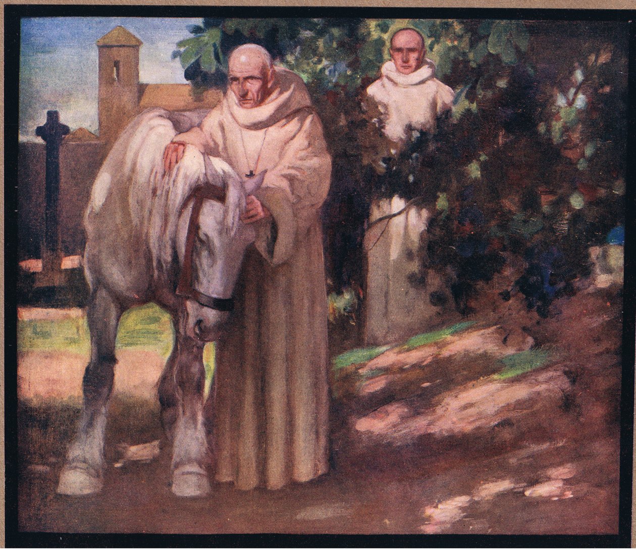 St Columba och den vita hästen (färg litho) av Stephen Reid