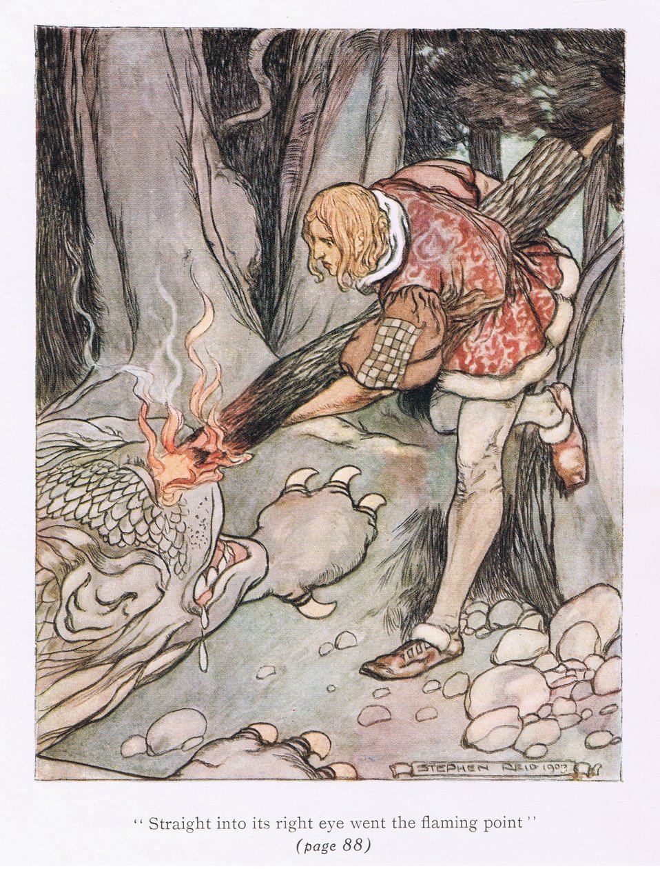 Rakt in i dess högra öga gick flampunkten (färg litho) av Stephen Reid