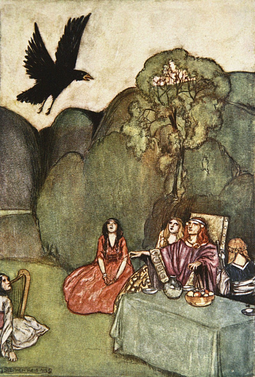 The Raven of Ill-omen, illustration från "Cuchulain, The Hound of Ulster", av Eleanor Hull (1860-1935) av Stephen Reid