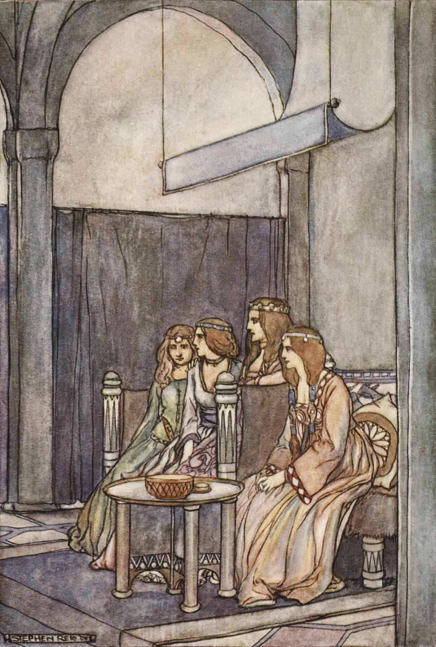 Där satt de tre jungfrurna med drottningen, illustration från 