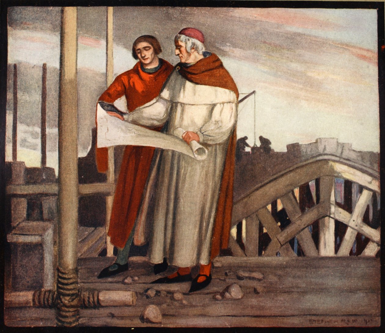 William av Wykeham, illustration från "den mäktiga armén" av Winifred M. Letts, pub. 1912 (lito i färg) av Stephen Reid