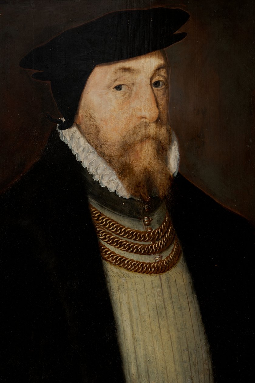 サー・トーマス・グレシャム (c. 1518-1579), c.1518-79 (パネルに油彩)スウェーデン語 av Steven van der (attr. to) Meulen