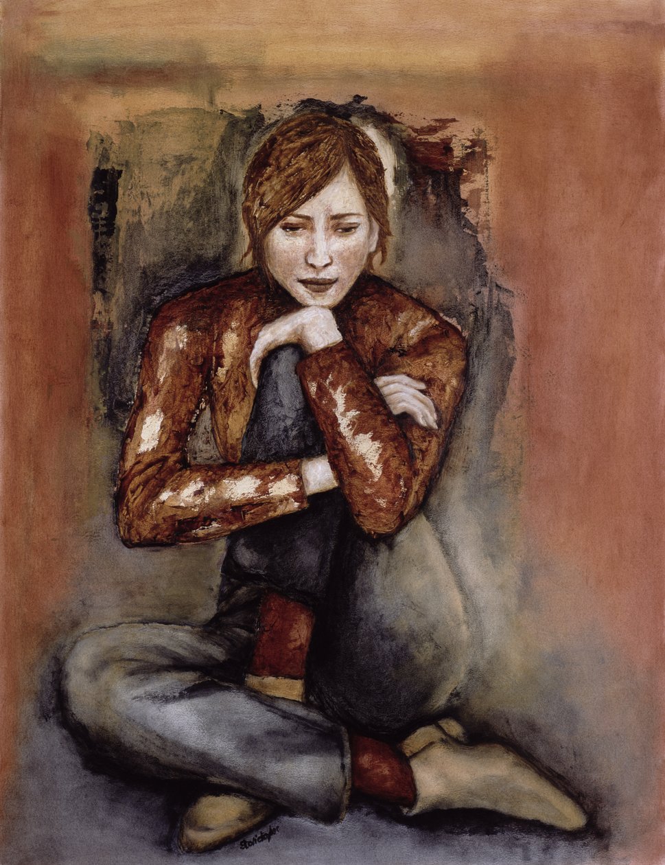 In Her World, 2005 (pen & ink with oil on paper) av Stevie Taylor