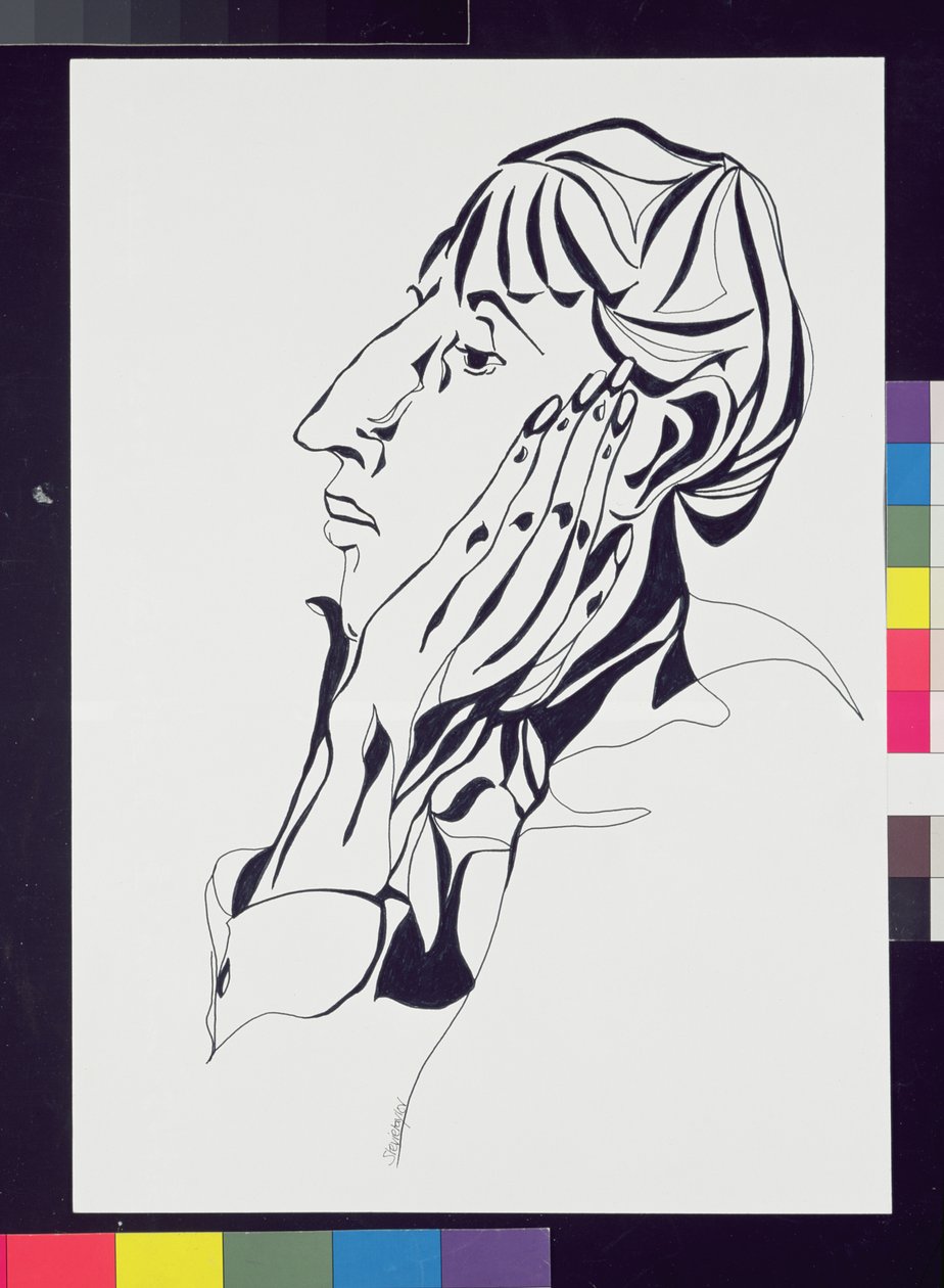 Porträtt av Aubrey Beardsley (1872-98) inspirerat av fotografiet av Frederick Evans (1853-1943) 1998 (fiberspets på papper) (se 87437) av Stevie Taylor