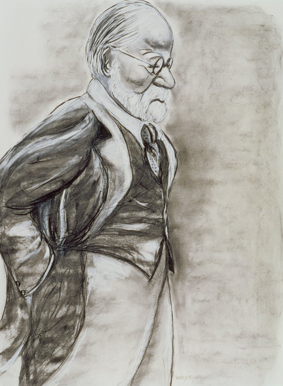 Sigmund Freud (1856-1939) 1998 (kol och pastell på papper) av Stevie Taylor