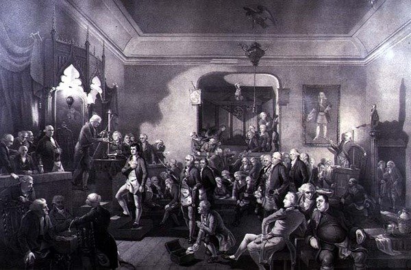 Invigningen av Robert Burns (1759-96) som poetpristagare på Lodge, Canongate, Edinburgh av Stewart Watson
