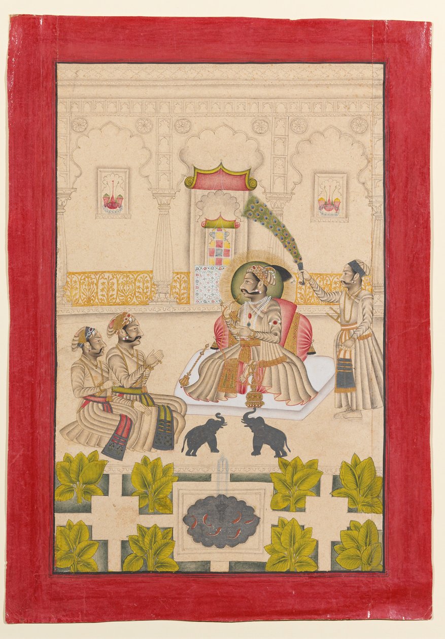 Maharana Amar Singh II visas två silverelefanter av Stipple Master