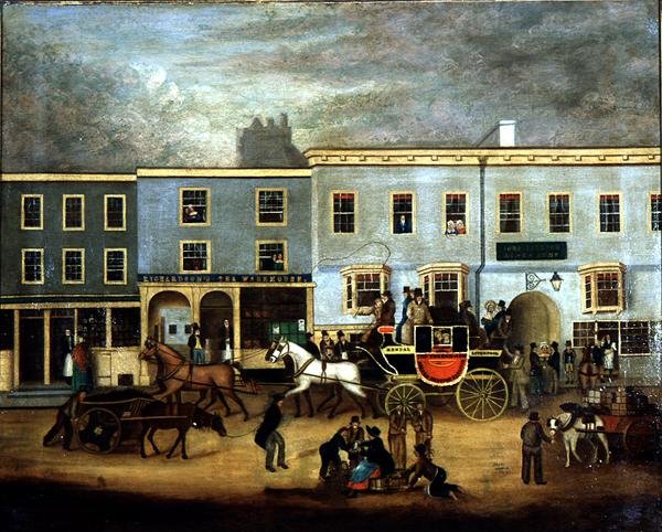 The Kings Arms, Kendal (olja på panel) av Stirzacker Stirzacker