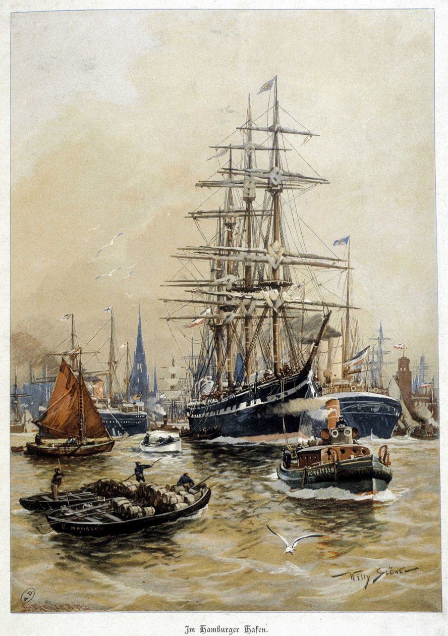 Hamnen i Hamburg, deb. 1900-talet av Willy Stoewer 