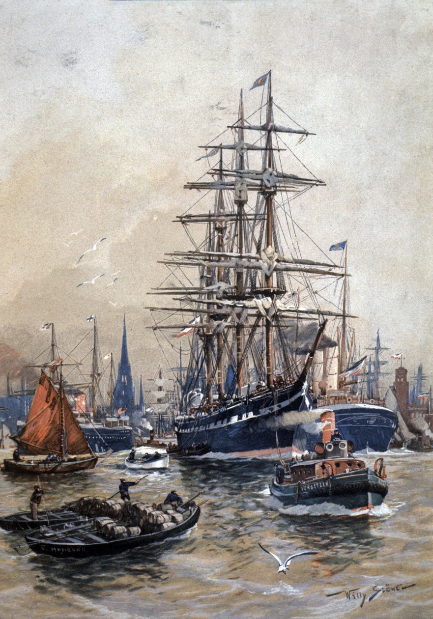 Hamnen i Hamburg på 1800-talet av Stoewer Willy (1864 1931)