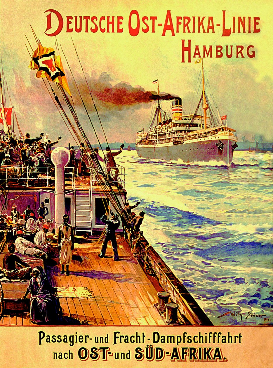 Affisch som annonserar den tyska östafrikalinjen, Hamburg, 1904 av Stoewer Willy