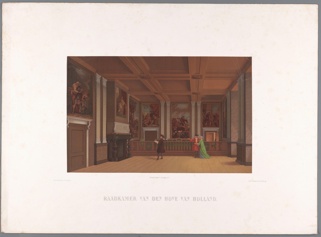 Utsikt över rådssalens inre, i Grevens salar Council Chamber van den Hove av Holland (titel på objekt) av Stortenbeker and Heijligers