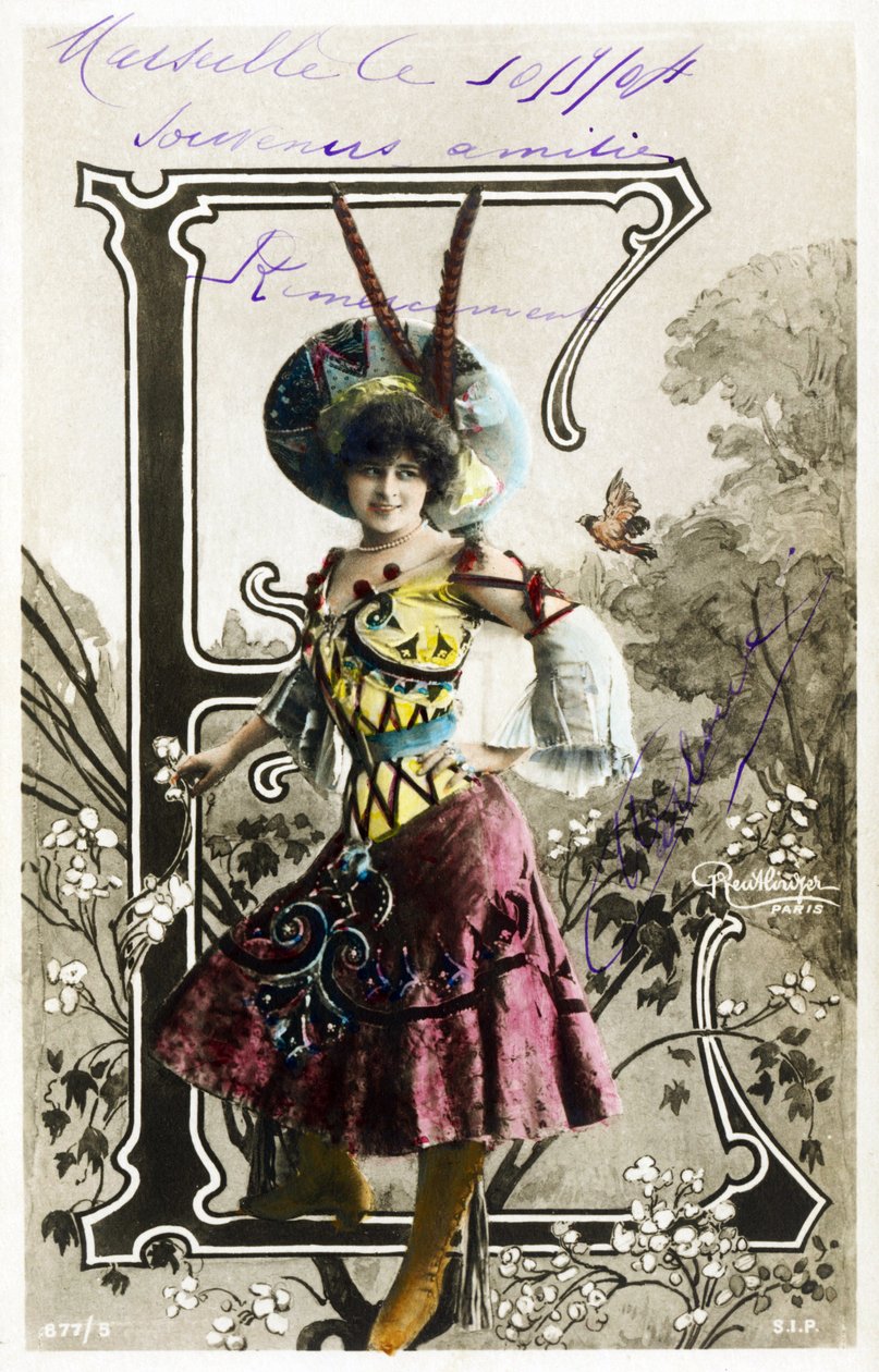 E : Constance Elise De Vere , fransk skådespelerska, med engelskt ursprung född i Belgien - Theatre Marigny, Paris - Alfabetet i vykort av Studio Reutlinger
