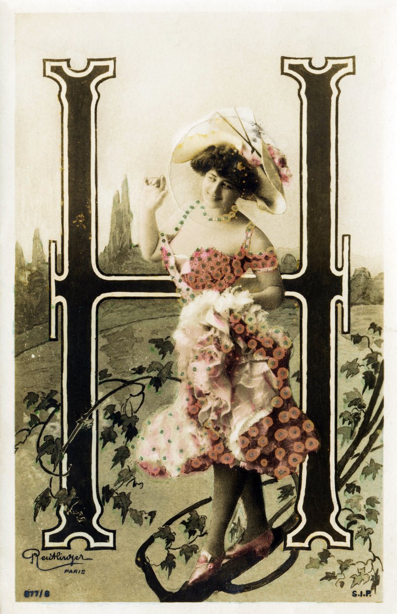 H : Constance Elise De Vere, fransk skådespelerska med engelskt ursprung, född i Belgien - Theatre Marigny, Paris - Alfabetet i vykort av Studio Reutlinger