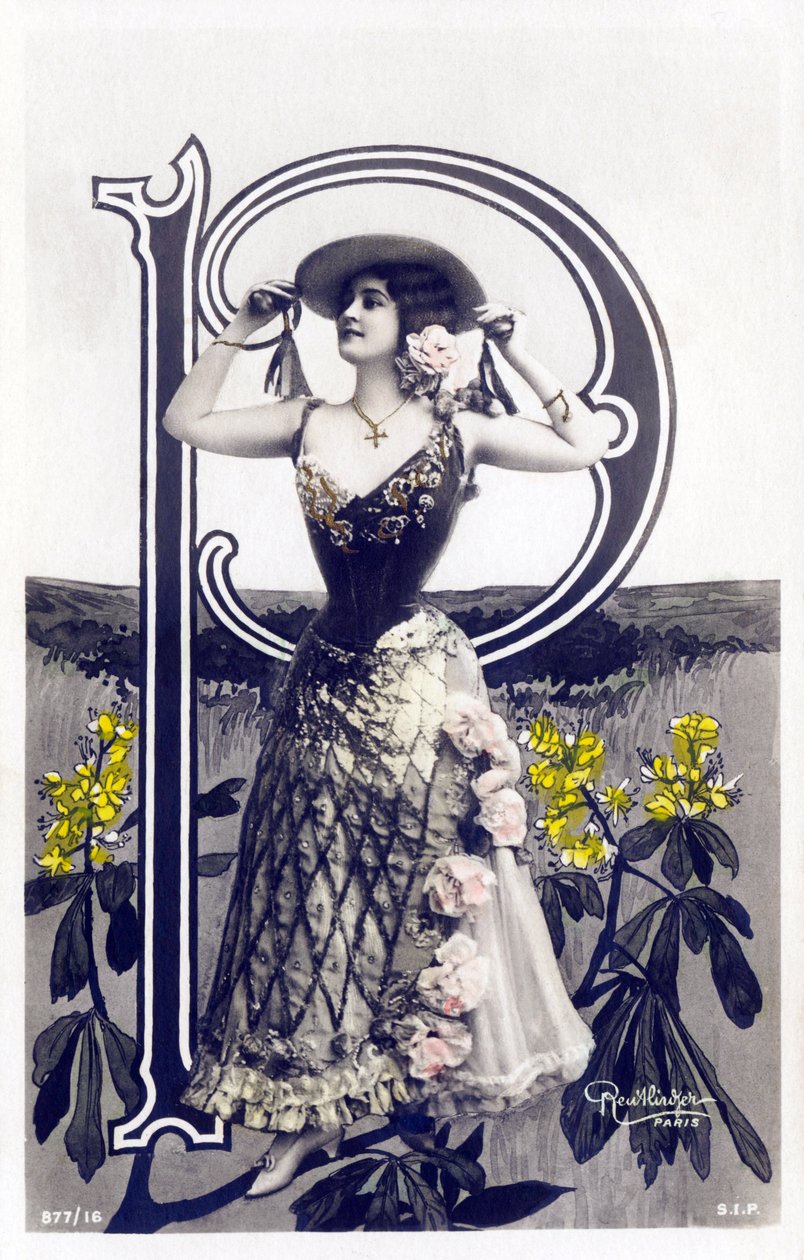P : Mlle Lolita, konstnär från 1900-talet - Alfabet i vykort av Studio Reutlinger