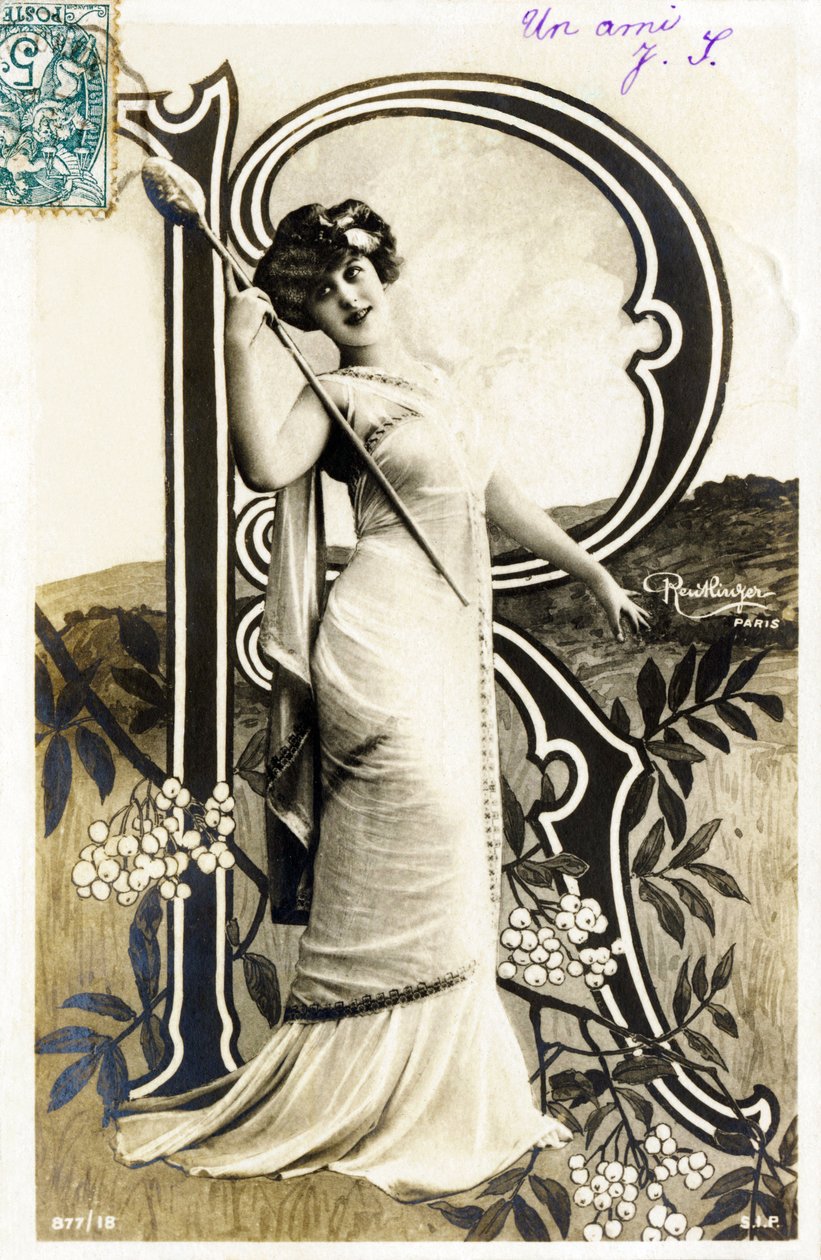 R : Gabrielle Robinne, fransk skådespelerska, Comedie Francaise, Paris - Alfabetet i vykort av Studio Reutlinger