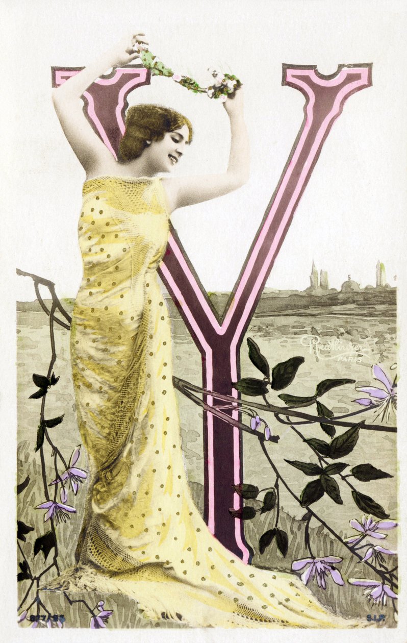Y : Bianca Toledo, artist, sångerska och sevillansk dansare från Belle Epoque - Casino de Paris, Folies Bergere - alfabet i vykort av Studio Reutlinger