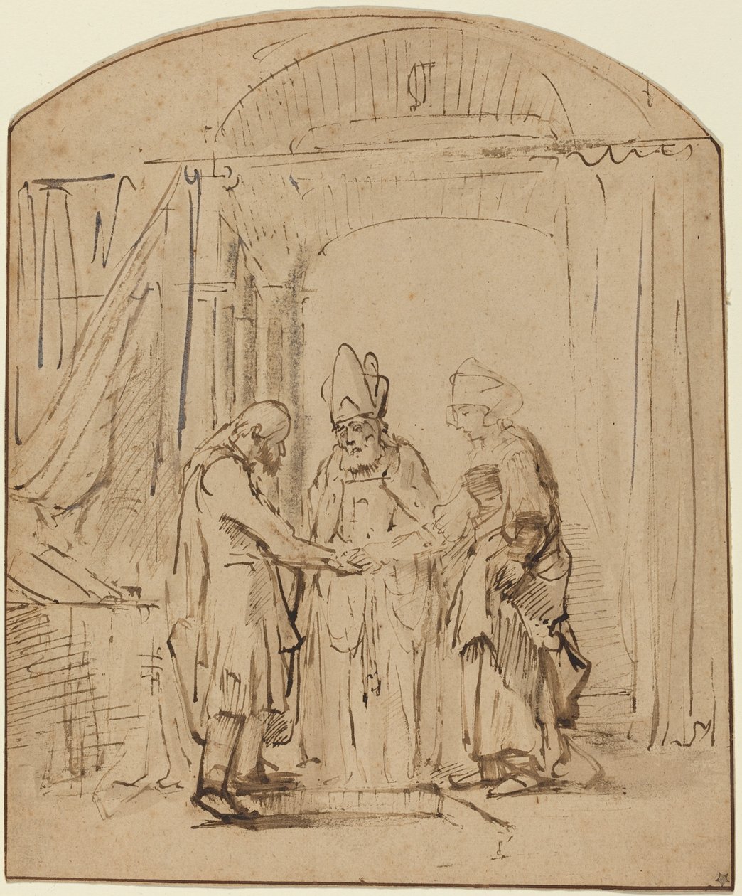 Den heliga jungfruns trolovning av Studio of Rembrandt van Rijn