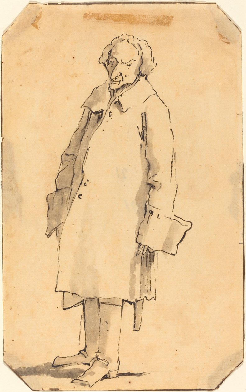 En stående man som bär en stor kappa och stövlar av Style of Giovanni Battista Tiepolo