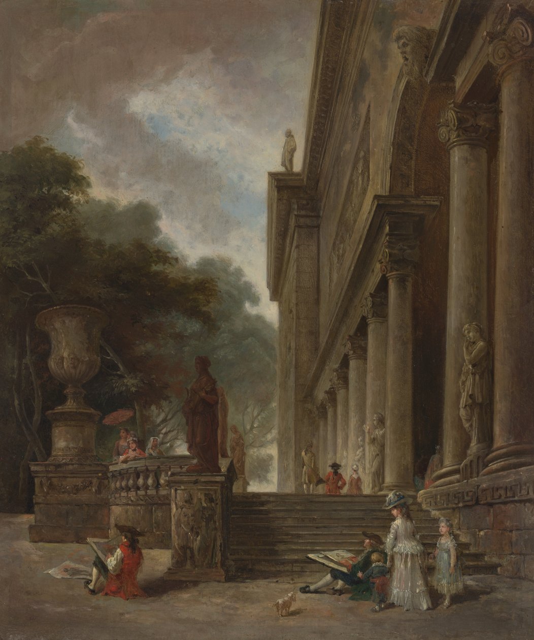 Medici-palatsets kolonnad och trädgårdar av Style of Hubert Robert