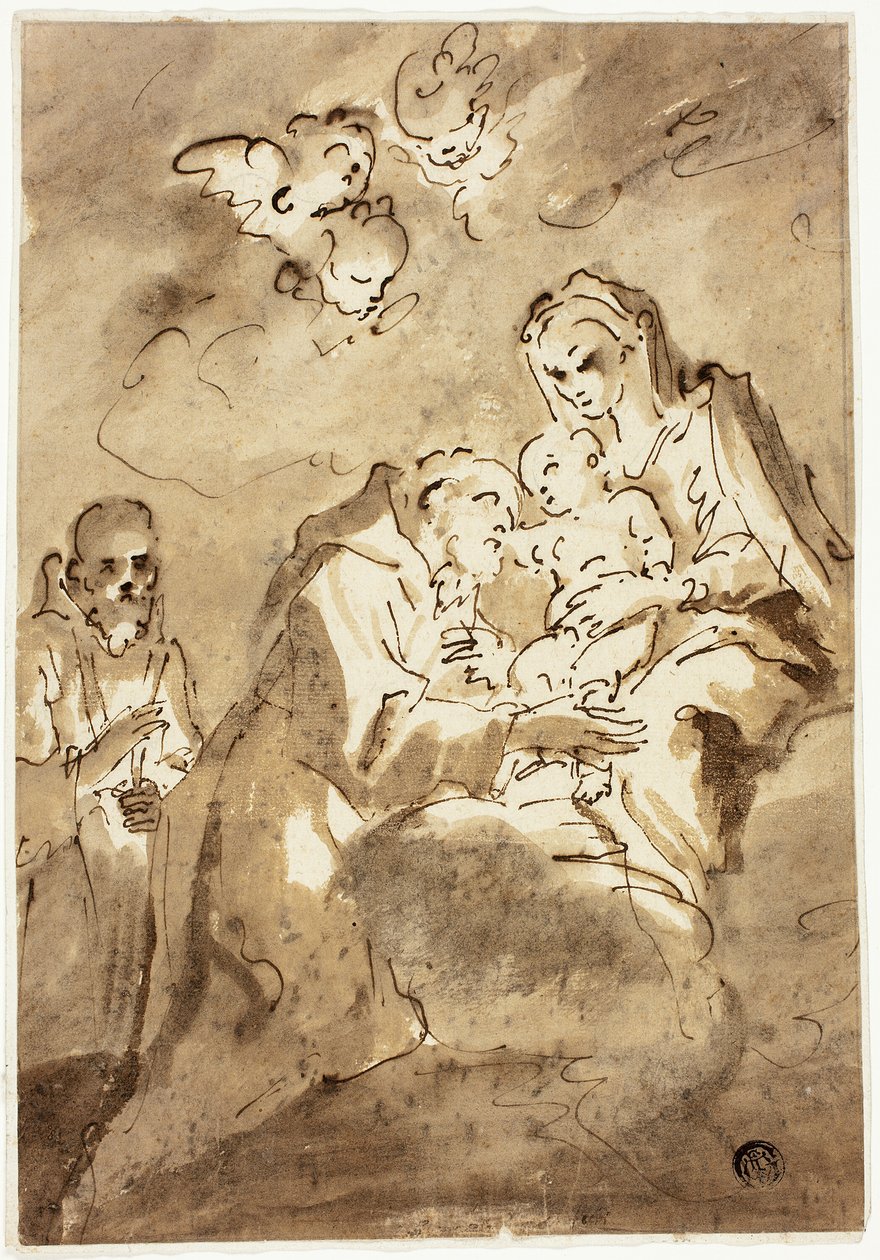 Madonna med barn tillbedd av Sankt Franciskus av Style of Pietro Novelli