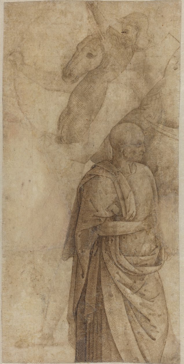 Ryttare och stående draperad man, efter antiken [verso] av Style of Pietro Perugino