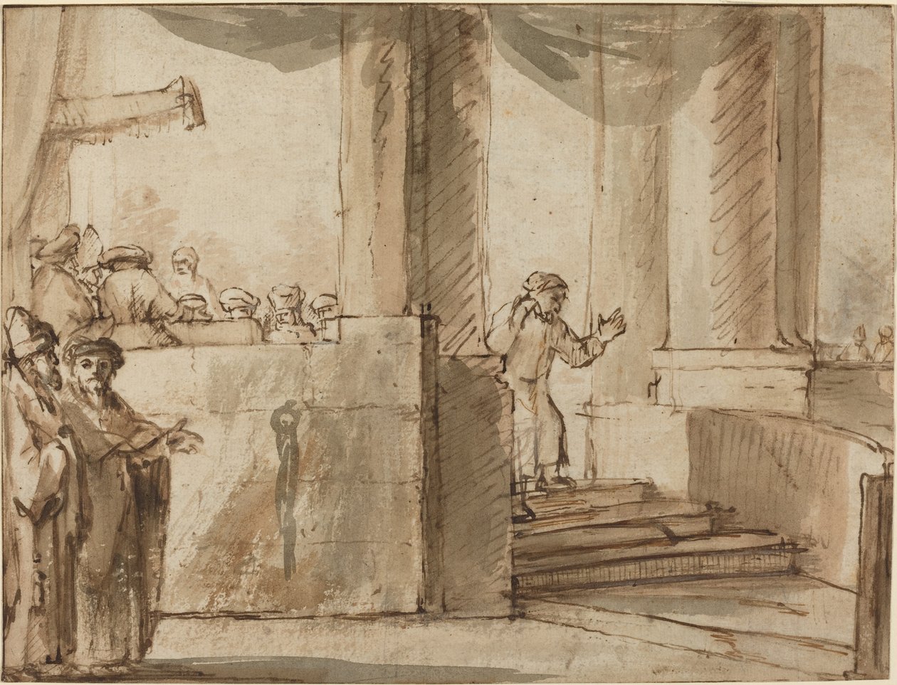 Judas lämnar översteprästen av Style of Rembrandt van Rijn